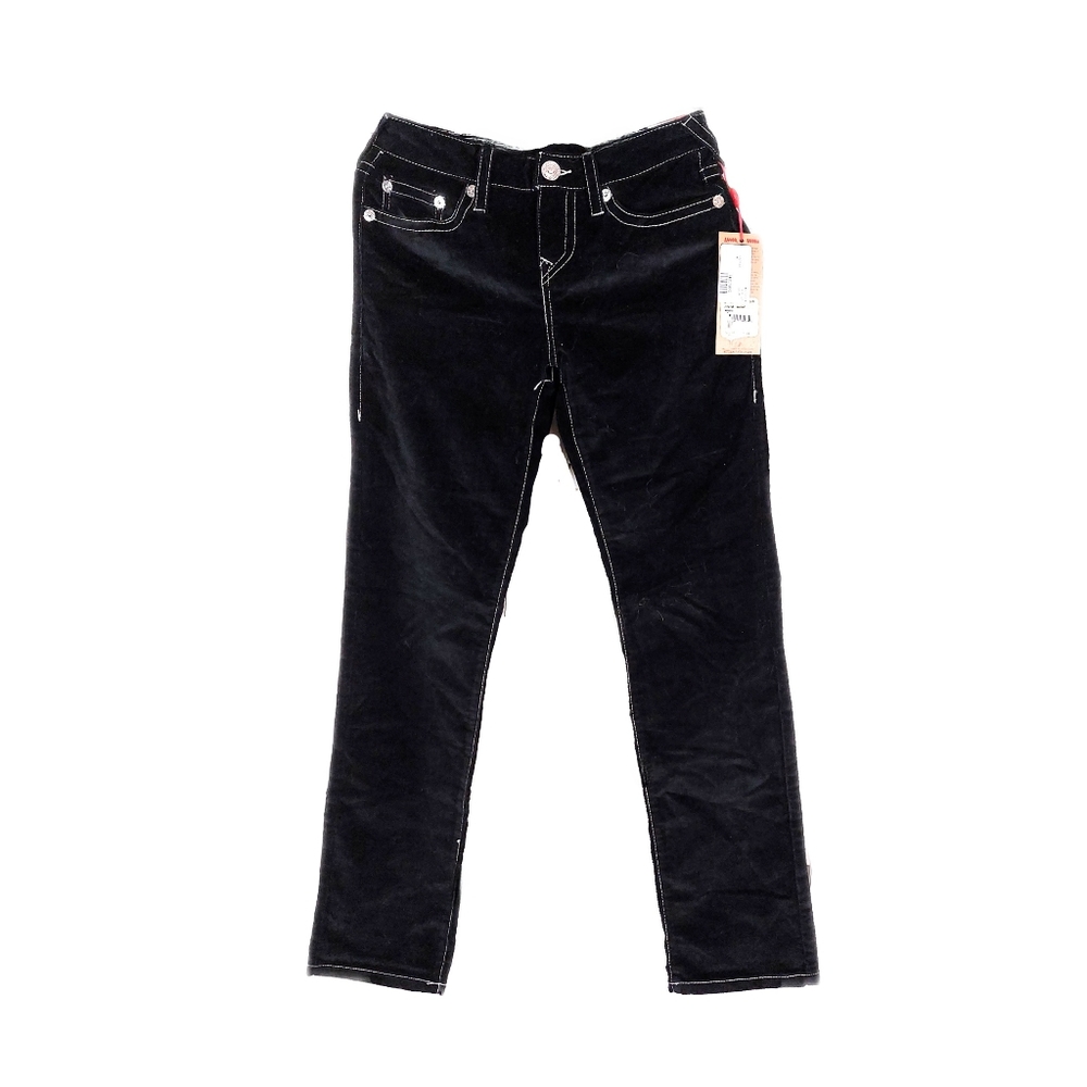 NWT True Religion Girls 14 Slim Black Velveteen Jean - Picture 2 of 6